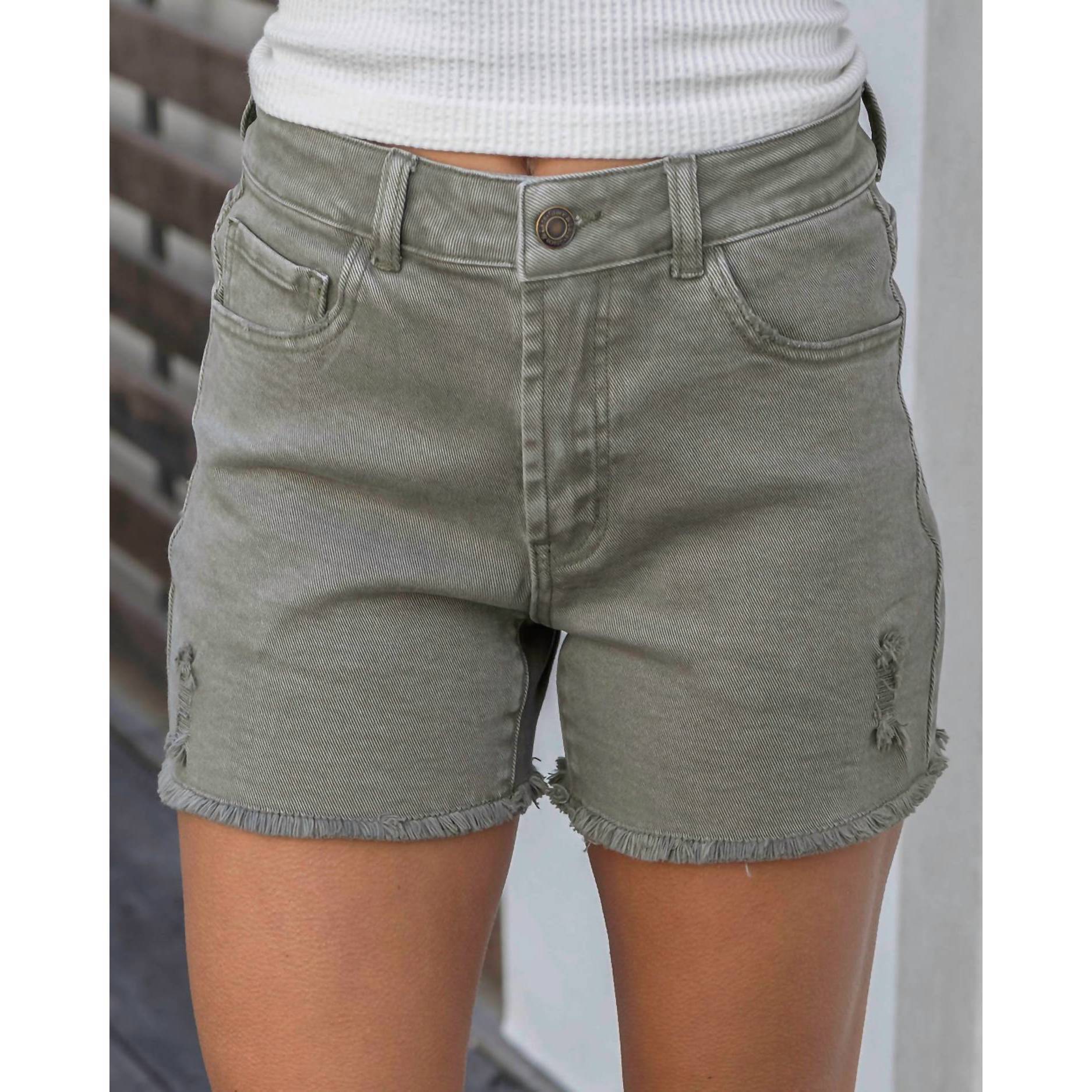 New Grace And Lace Women's Casual Colored Denim Shorts In Olive